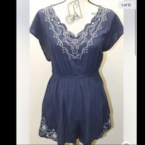 2/$20 Atmosphere Embroidered Boho Rompers Shorts Women Ireland 12 Blue Summer